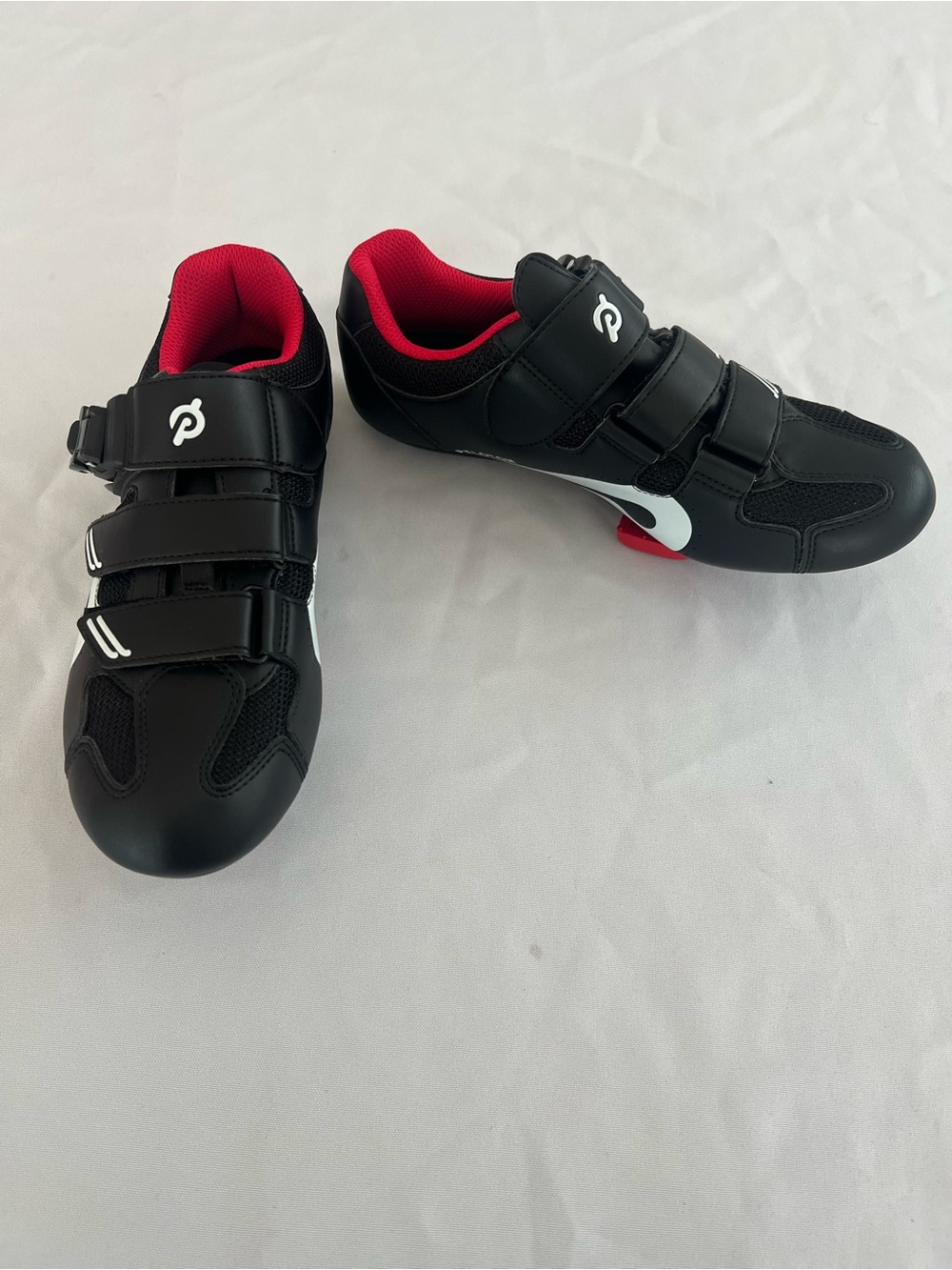 Pelaton Cycling Shoes with Hook-and-Loop Straps-Red and Black